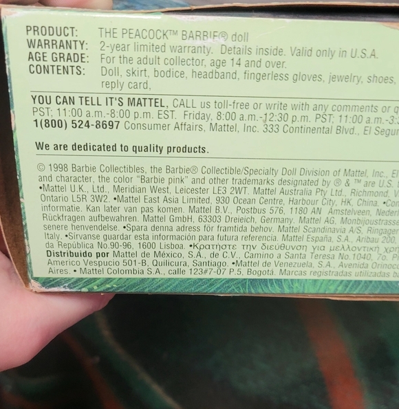 1998 Birds of Beauty The Peacock Barbie doll. Never Been Unboxed - Picture 5 of 7